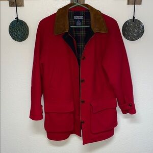 Womens Lands End red Wool Chore / Barn Coat Sz M 10-12 regular good condition